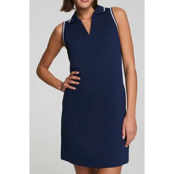 Spanx Women Sz XL Navy Sleeveless AirEssentials Pique Polo Tank Dress Abraham's - Picture 1 of 11